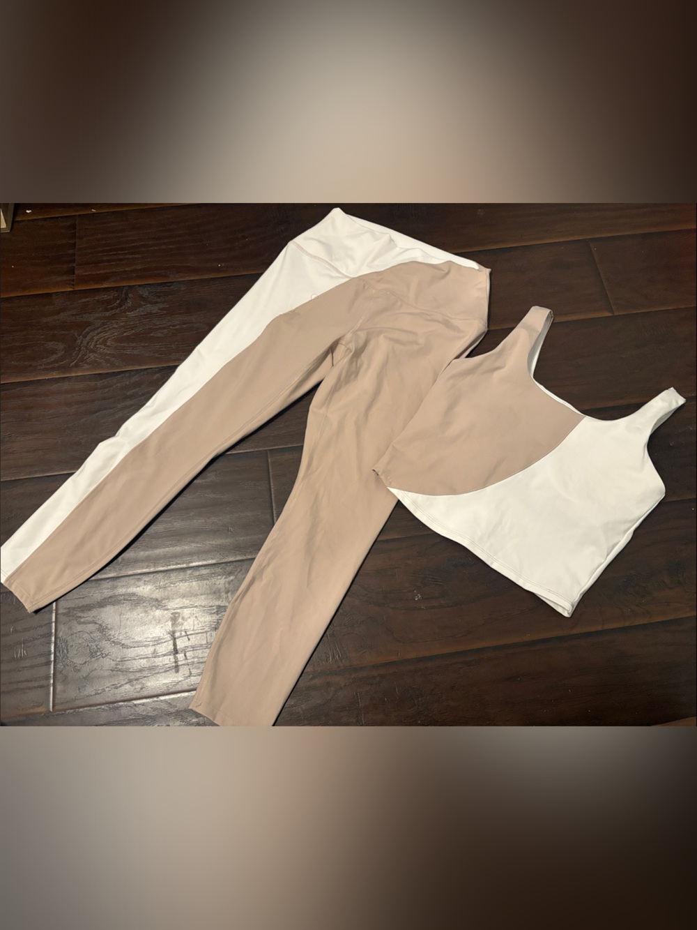 RBX Two-Tone Beige and White Colorblock Workout Set